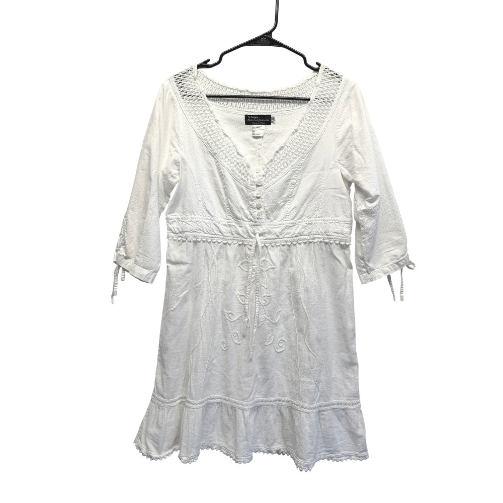 G Designs Natural Fashions White Cotton Embroidered Boho Tunic Top Small